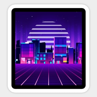 Futuristic Neon City Synthwave Sticker